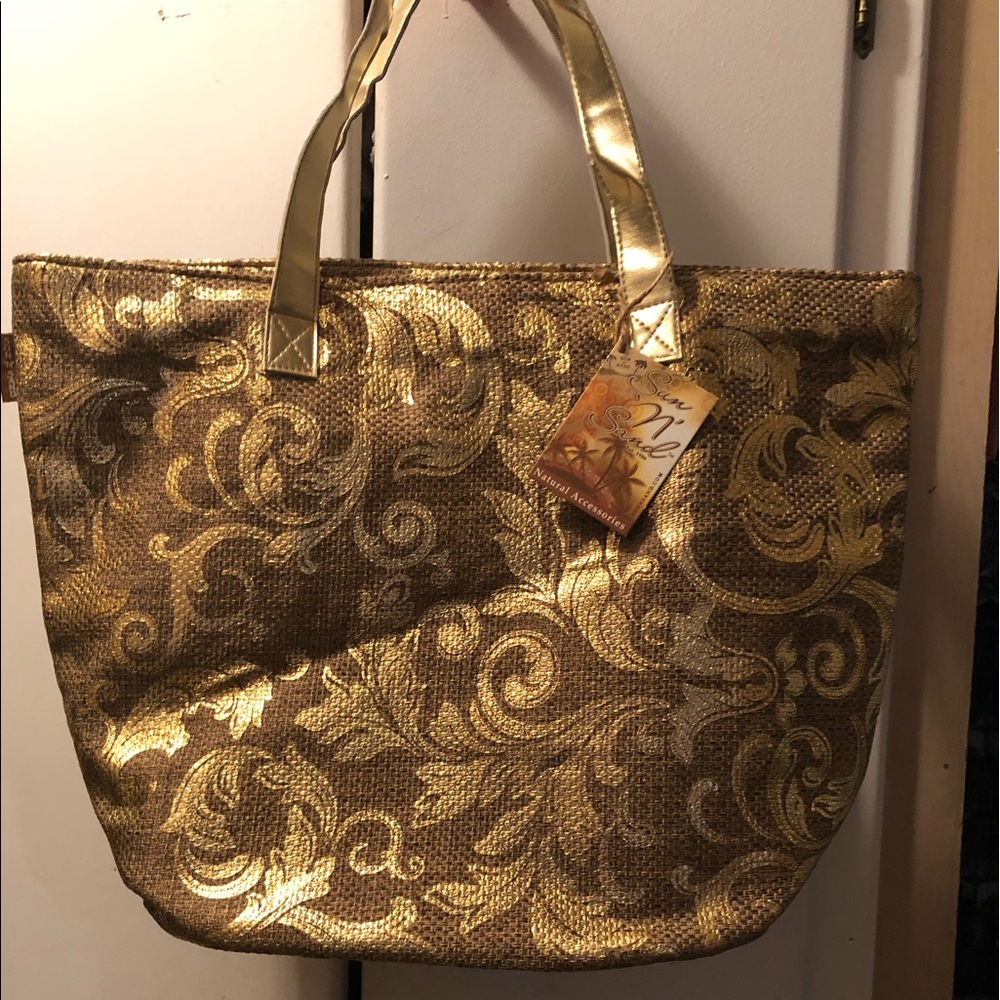 Large gold tote bag